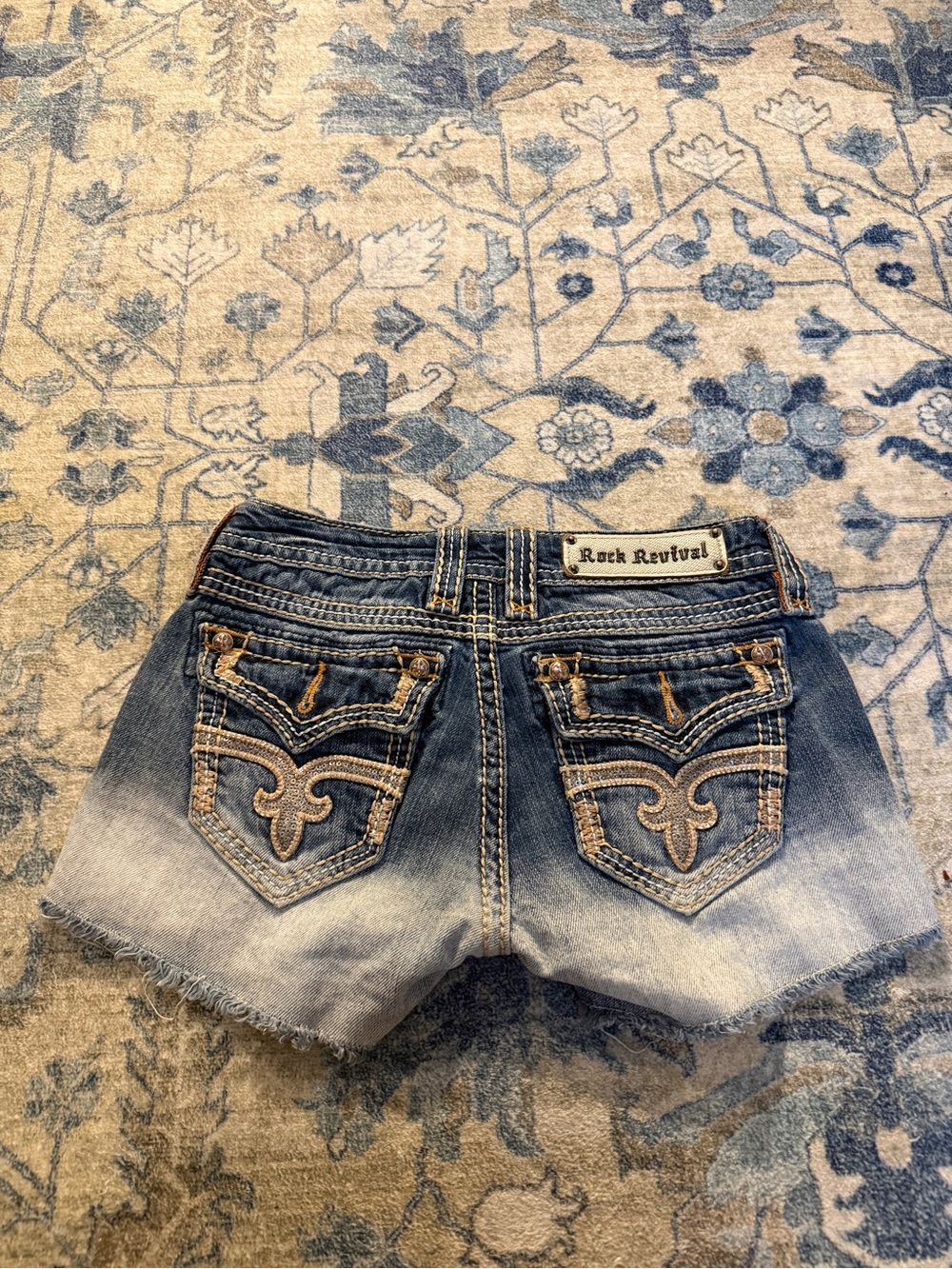 Rock Revival Women's Faded Blue Embroidered Denim Cutoff Shorts